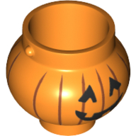 Lego Minifig Pot Small with Handle Holders and Jack O' Lantern with Angular Eyes Print