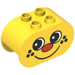 Duplo Brick 2 x 4 x 2 Rounded Ends with Red Nose and Freckle Face Print / Yellow