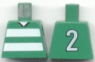 Lego Torso Soccer Uniform Shirt with White Horizontal Stripes, Neck, and Number  2 on Back Pattern