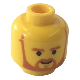 Minifig Head Obi-Wan Kenobi, Beard with Brown Trim Beard (forked below mouth) and Eyebrows Print [Blocked Open Stud] / Yellow
