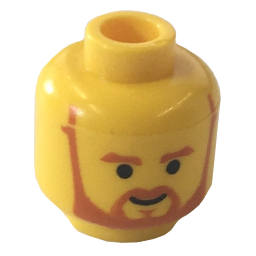 Lego Minifig Head Obi-Wan Kenobi, Beard with Brown Trim Beard (forked below mouth) and Eyebrows Print [Blocked Open Stud] / Yellow