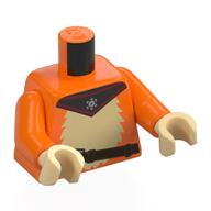 Lego Torso, Tan Fur Chest, Black Bandana, Dark Brown Strap print, Orange Arms, Tan Hands / Orange