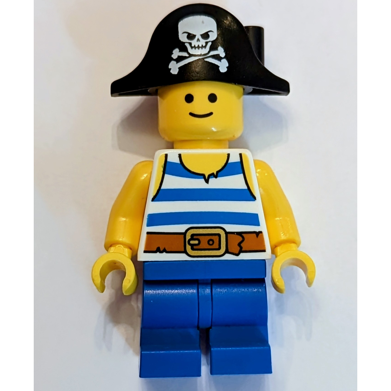 Lego Blue Medium Legs, White Torso, Black Pirate Hat