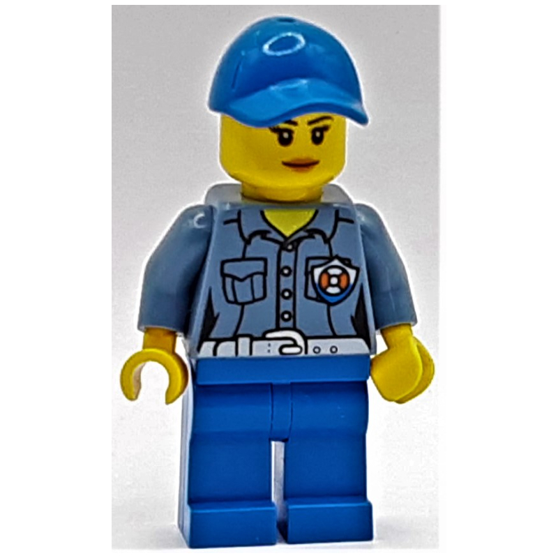 Lego Coast Guard, Woman, Sand Blue Shirt with Badge, Blue Cap