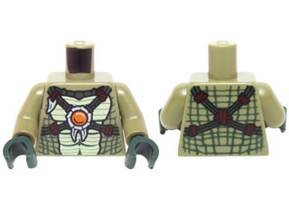 Lego Torso Crocodile Skin with Dark Green Crossing Straps and Fire Chi Emblem Pattern / Olive Green Arms / Dark Green Hands