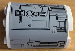 Cylinder Half 2 x 4 x 4 with Silver Hatch and Mechanical Pattern Model Right Side (Sticker) - Set 9495