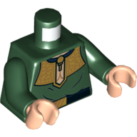 Lego Torso Tunic with Gold Collar, Black Belt with Gold Buckle Print, Dark Green Arms, Light Nougat Hands / Dark Green