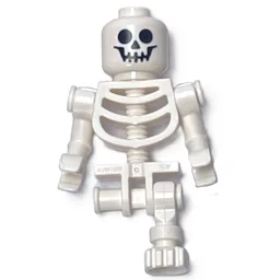 Skeleton, Standard Face, Bent Arms, Vertical Hand Clips, 78132 Torso, Missing Right Leg