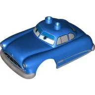 Duplo Car Body, 2 Top Studs, with Cars Doc Hudson Hornet Print / Blue