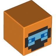 Lego Minifig Head Special, Cube with Pixelated Black Goggles, Bright Light Blue Visor print / Orange