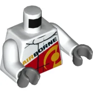 Torso Race Jacket with Red Panel and 'AIRBORNE' on Front and Back Print, White Arms, Dark Bluish Gray Hands / White