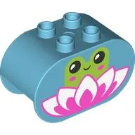 Duplo Brick 2 x 4 x 2 Rounded Ends with Frog and Lilly Flower Print / Medium Azure