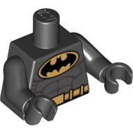 Lego Torso Batman Logo in Gold Oval with Muscles and Gold Belt Print, Black Arms and Hands / Black