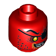 Lego Minifig Head Beast Master, Dual Sided, Eyepatch, Yellow Eye, Stubble, Evil Smile / Angry Print [Hollow Stud] / Red