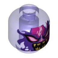 Minifig Head Overlord, Purple Eyes, Dark Purple and Bright Pink Flames, Sharp Teeth, Open Mouth Print [Hollow Stud] / Trans-Purple