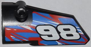 Lego Technic, Panel Fairing # 3 Small Smooth Long, Side A with '98' and Red and White Swirls on Blue Pattern (Sticker) - Set 42010