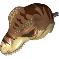Lego Animal Body Part, Dinosaur, Tyrannosaurus Rex Head with Pin, Dark Tan Top and Reddish Brown Stripes print / Tan