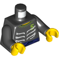 Lego Torso Ribs and Purple Belt and '5' Print, Black Arms, Yellow Hands / Black