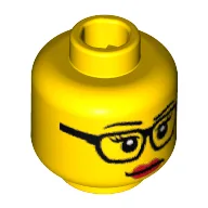 Minifig Head Librarian, Glasses with Eyelashes and Red Lips Print [Blocked Open Stud] / Yellow