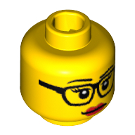 Lego Minifig Head Librarian, Glasses with Eyelashes and Red Lips Print [Blocked Open Stud] / Yellow
