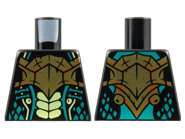 Lego Torso Bold Breastplate, Yellowish Green Scales, Dark Turquoise Gills and Spots Pattern