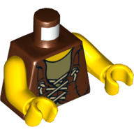Lego Torso Vest with Laces, and Olive Green Undershirt Print, Yellow Arms and Hands / Reddish Brown