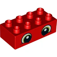 Duplo Brick 2 x 4 with Two Green/White Eyes Print / Red