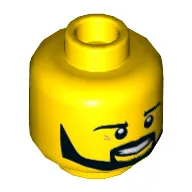 Minifig Head Ferrari Engineer (Pit Crew) / Pirate, Beard Black Angular, Pupils, Teeth Print [Hollow Stud] / Yellow