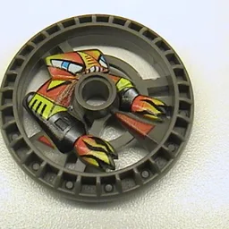 Technic Disc 5 x 5 Notched, Flame with Robot Print / Dark Gray