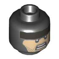 Lego Minifig Head Batman, Dual Sided Balaclava, Flat Silver Stripe on Forehead, Nougat Face, Stubble, Firm / Fierce Expression Print [Hollow Stud] / Black