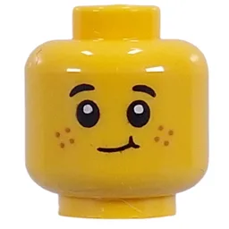 Minifig Head Kid, Freckles, Open Mouth Laughing, Cheeky Smirk / Yellow