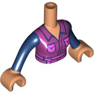 Lego Minidoll Torso Woman with Magenta Jacket, Dark Pink Pockets, Belt, Dark Blue Sleeves print, Nougat Arms and Hands / Nougat