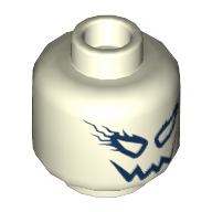Lego Minifig Head Electrolyzer, Eyes with Lightning Bolts, Jagged Smile Print [Hollow Stud] / Glow in Dark White