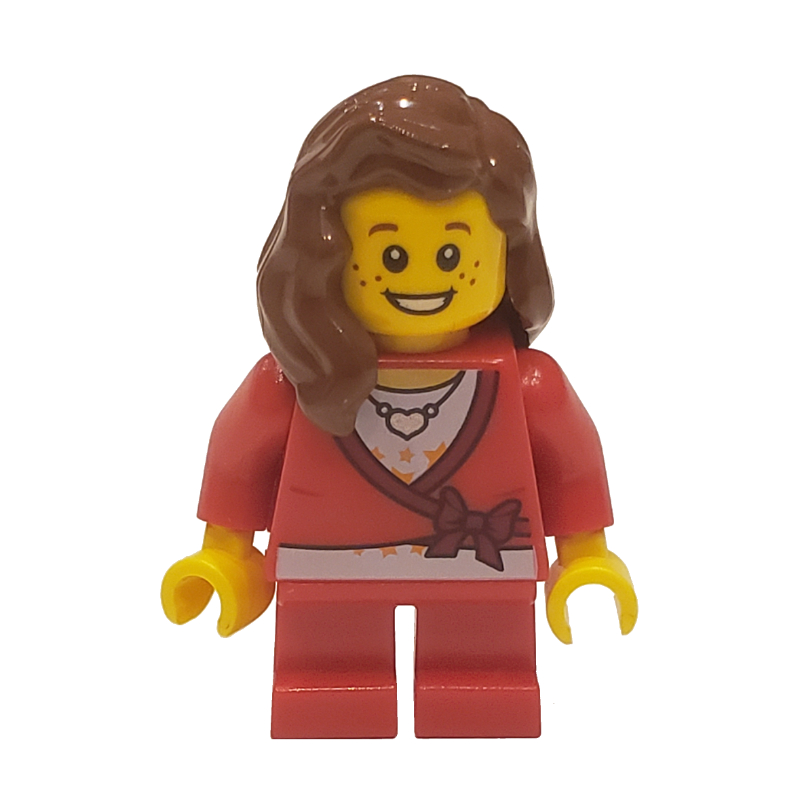 Lego Girl, Cardigan Tied with Bow, Necklace, Short Red Legs