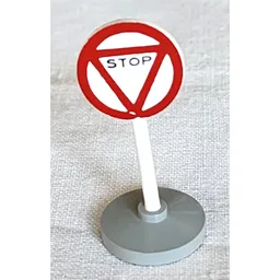 Road Sign Old Round with Triangle Stop Print & Type 2 Base / White
