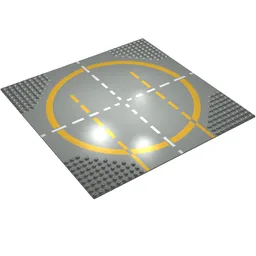 Baseplate 32 x 32 with 9-Stud Crossroads / Landing Pad with Type 2 (Orange) Lines Print / Light Gray