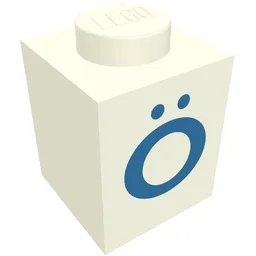 Brick 1 x 1 with Blue Ö Print / White