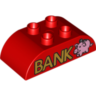 Lego Duplo Brick 2 x 4 Curved Top with Gold 'BANK' and Pink Piggy Bank print