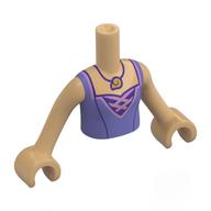 Lego Minidoll Torso Girl with Warm Tan Arms and Hands with Medium Lavender Dress, Lavender Laces, Necklace with Snail Necklace print / Warm Tan