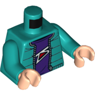 Lego Torso Jacket, Open over Dark Purple Shirt print, Dark Turquoise Arms, Light Nougat Hands / Dark Turquoise