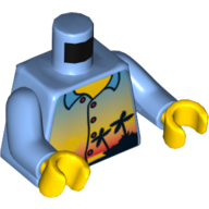 Lego Torso Shirt with Sunset and Palm Trees Print, Medium Blue Arms, Yellow Hands / Medium Blue