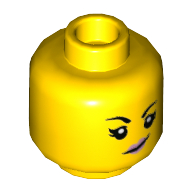 Lego Minifig Head Mei, Eyelashes, Bright Pink Lips, Closed Mouth / Open Mouth Print / Yellow