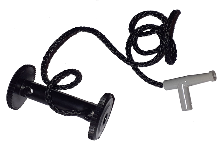Lego String Reel 2 x 4 x 2 Drum with Black String 35L Fixed with Light Gray Hose Nozzle Simple / Black