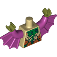 Lego Torso with Bat Wings and Green and Purple Vein and Dark Orange Fur Print, Magenta Arms with Wings, Olive Green Hands / Tan