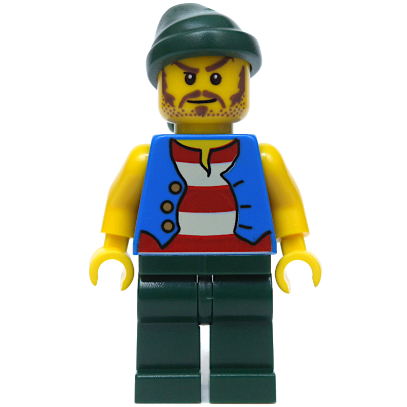 Lego Pirate - Blue Vest, Dark Green Legs, Dark Green Bandana, Long Moustache