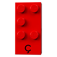 Lego Braille Brick 2 x 4 with 5 Studs ⠯ and 'Ç' print / Red