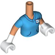 Lego Minidoll Torso Girl with Dark Turquoise Dungarees, Orange Tent, Dark Blue Trees, Dark Turquoise Sky, Ground print, Nougat Arms and Hands / Nougat