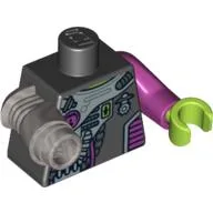 Torso Space Suit with Panels and Wires Print, Magenta Left Arm with Lime Hand, Flat Silver Mech Right Arm / Black