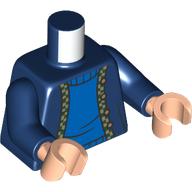 Lego Torso, Jacket, Dark Green/Gold Checkered Trim, Blue Sweater print, Dark Blue Arms, Light Nougat Hands / Dark Blue