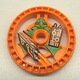Technic Disc 5 x 5 Notched, Laser with Robot Print / Orange